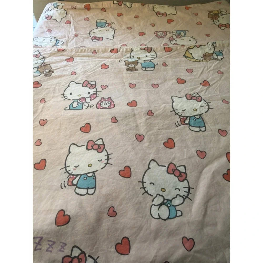 Pottery Barn‎ Hello Kitty Classic Hearts Full/Qn Duvet Cover EUC Organic Cotton